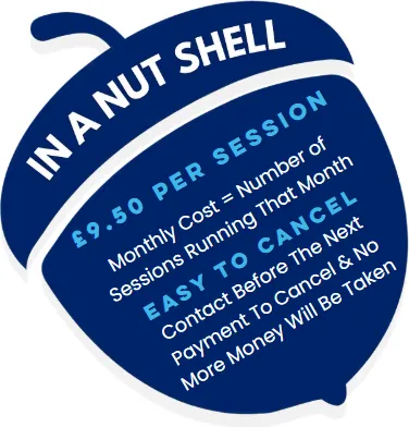 In a nut shell: &pound;9.50 per session. Monthly cost equals the number of sessions running that month. Easy to cancel: contact us before the next payment and no more money will be taken.